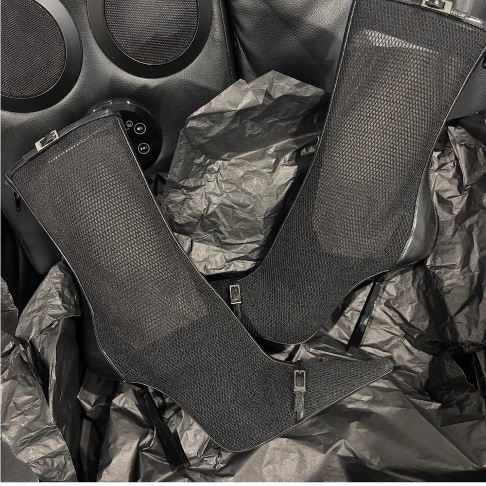 Saint Laurent Black Mesh Heeled Boots